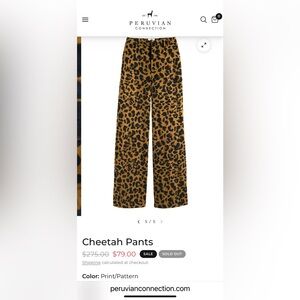 Peruvian Connection Cheetah Pants - new never worn